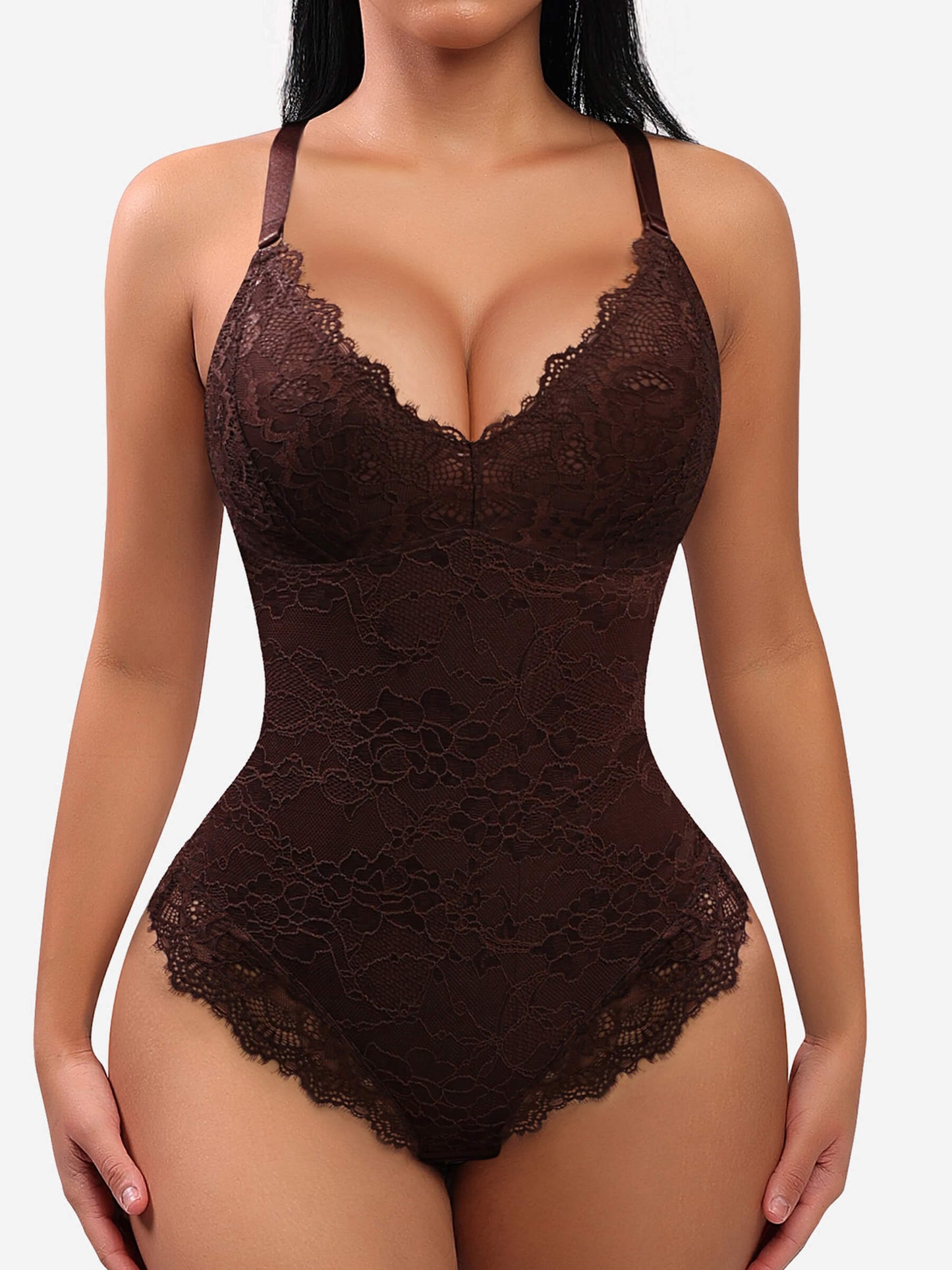 Shapetly.™ Lace V Neck Full Bodysuit Underwear