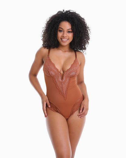 V-Neck Half Laced Bodysuit